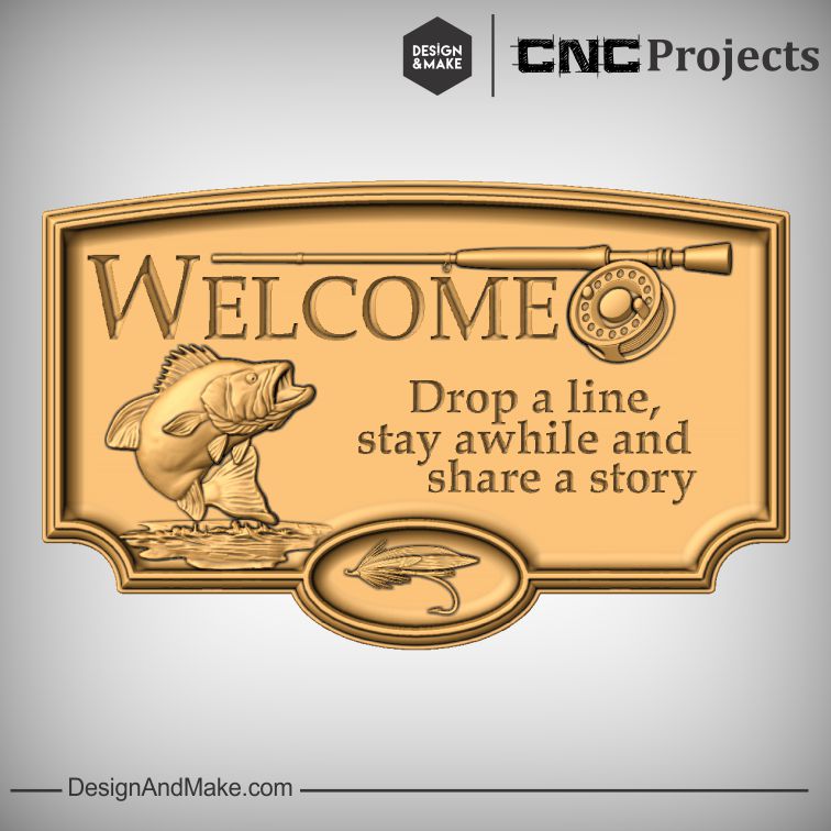 fishing themed WELCOME sign, featuring a jumping bass (free clipart model included with your Vectric Software), 